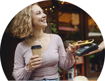 Woman paying using Google Pay.