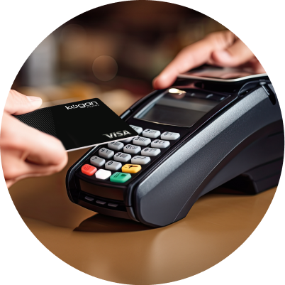 Kogan Card hovering over EFTPOS machine.